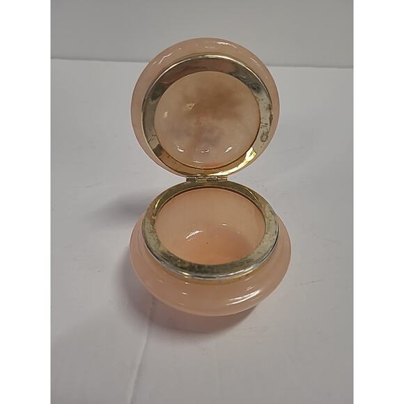 Vintage Pink Alabaster Ring Trinket Dish Box with Lid & Star Flowers - Picture 3 of 13